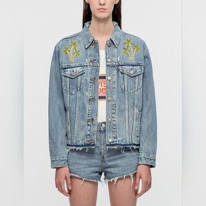 Levi's Ex-boyfriend Palm Embroidered Denim Jacket in Medium Blue. NWT si…